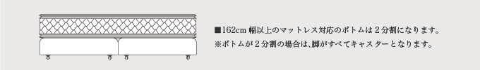 ■162cm幅以上のマットレス対応のボトムは2分割になります。※ボトムが2分割の場合は、脚がすべてキャスターとなります。